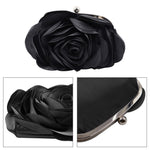Load image into Gallery viewer, Little Floral Clutch Purse for Women - Elegant Rose Petal Evening Bag with Detachable Chain for Wedding, Gala, Prom, Black
