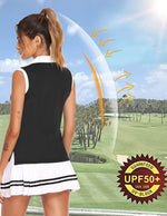 Load image into Gallery viewer, HOTLOOX Women Sleeveless Golf Polo Shirts Summer 2025 UPF 50+ Zipper V Neck Tennis Tank Top Black M
