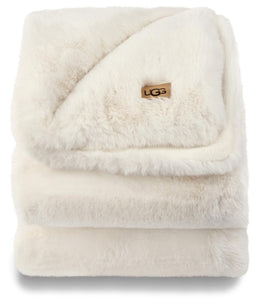 UGG Euphoria Plush Faux Fur Throw Blanket Medium Weight Reversible Luxury Soft Throw for Couch Bed or Chair Hypoallergenic Machine Washable Home Decor Fluffy Blanket, 50-inch x 70-inch, White Snow