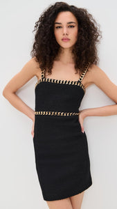 alice + olivia Women's Kelly Fitted Mini Dress with Chain Detail, Black, 14
