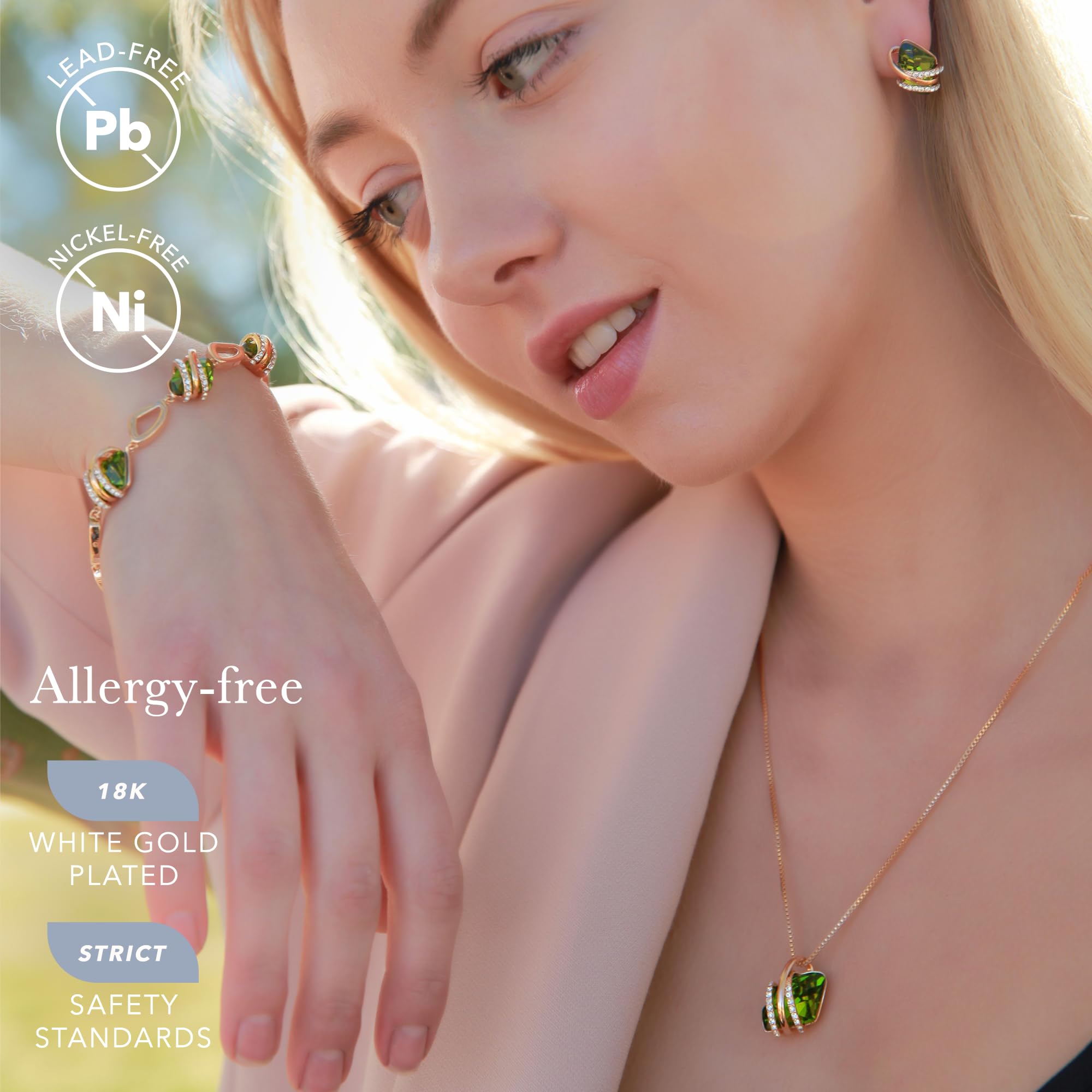 Leafael Wish Stone Pendant Necklace with Peridot Green Birthstone Crystal for August, 18K Rose Gold Plated, 18" + 2" Chain