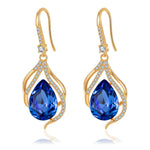 Load image into Gallery viewer, Austrian Crystal Hollow Teardrop Halo Drop Dangle Earrings for Women 14K Rose Gold Plated Hypoallergenic Jewelry (Bermuda Blue)
