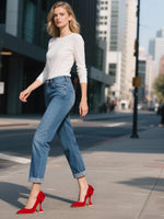 Load image into Gallery viewer, Zzheels Women's Bow High Heels Closed Toe Heels with Bow Chunky Heels Bridal Wedding Shoes Red Suede US6
