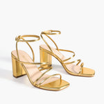 Load image into Gallery viewer, DREAM PAIRS Women's Heels Chunky Block Strappy Square Open Toe Ankle Buckle Heeled Sandals Wedding Party Dress Shoes Indie,Size 9,Gold-Pu,SDHS2428W
