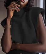 Load image into Gallery viewer, xxxiticat Women's Shoulder Pad Sweater Sleeveless Turtleneck Wide Shoulder Knitted Black Sweater Vest Crop Neutral Top(BL,M)
