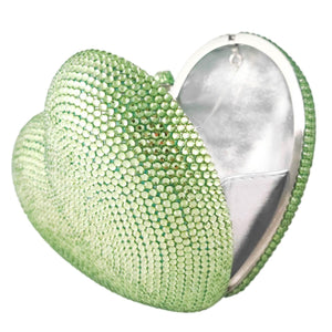 Boutique De FGG Heart Clutch Purses for Women Formal Crystal Evening Bags Rhinestone Clutch Party Minaudiere Handbag,Mini,Mint Green