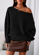 Load image into Gallery viewer, PRETTYGARDEN Women Off The Shoulder Sweater 2025 Fall Trendy Long Batwing Sleeve Knit Pullover Going Out Tops Winter Clothing (Black,Medium)
