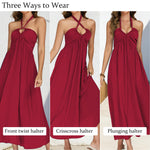 Load image into Gallery viewer, Long Flowy Dresses for Women 2026 Red Beach Vacation Resort Wear Ladies Sexy Cute Low Back Halter Maxi High Waisted Full Length Dress M
