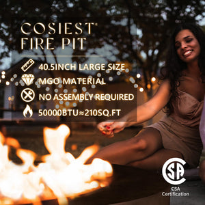 COSIEST Outdoor Propane Fire Pit Coffee Table w Dark Bronze 40.5" Round Base Patio Heater, CSA Certified, 50,000 BTU Stainless Steel Burner, Wind Guard, Transparent Gray Fire Glass, Waterproof Cover