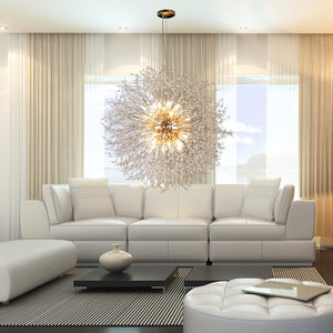Isamacc Modern Crystal Chandelier Gold, 24-Light Large Firerwork Chandelier for Living Room, 39.3" Crystal Sputnik Pendant Lighting for Entry Hallway Foyer