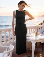 Load image into Gallery viewer, ZESICA Women's 2026 Summer Maxi Dress Sleeveless Ruched Elegant Wedding Guest Cocktail Formal Bodycon Long Dresses Black Small
