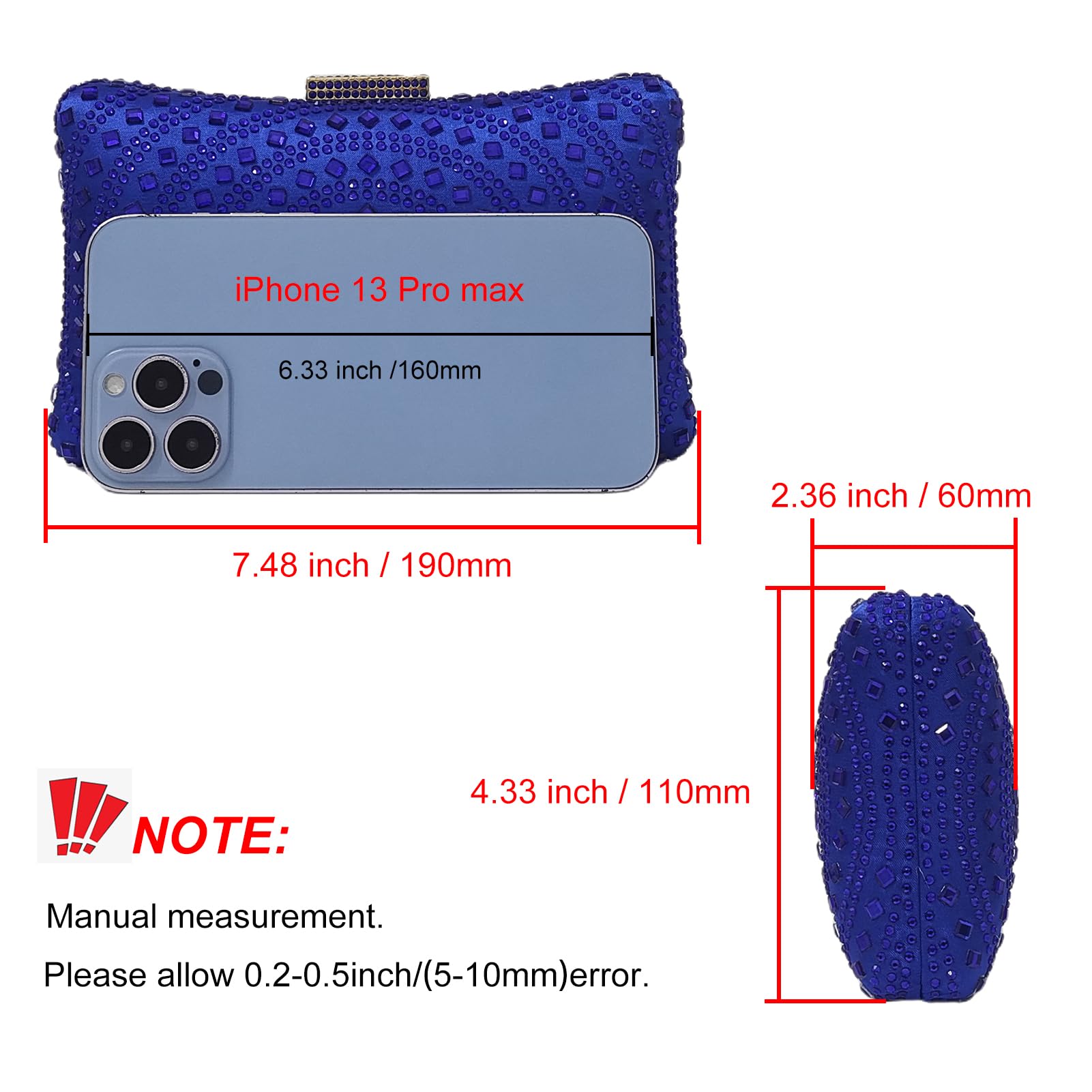Crystal Box Clutch Rhinestone Handbags For Women Party Purse Wedding Evening Bag(blue)