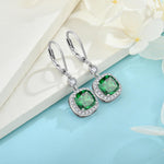 Load image into Gallery viewer, Inpasne Women Leverback Earrings 925 Sterling Silver Princess Cut Halo Earrings Emerald May Birthstone Dangle Drop Earrings for Women Her Mom Wife
