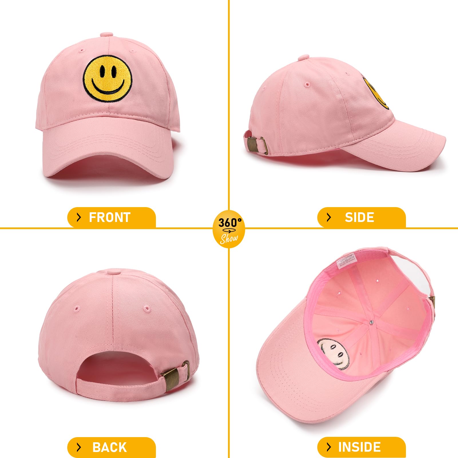 SONMONY Smile Face Baseball Cap for Women Men Cute Baseball Caps Unstructured Cotton Dad Hat Pink