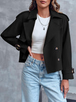 Load image into Gallery viewer, Saodimallsu Women Crop Double Breasted Trench Coat Raglan Sleeve Work Office Cropped Jacket With Pockets
