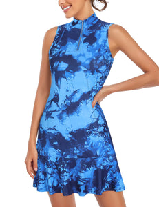 Golf Dresses,Cucuchy Workout Dress for Women Ladies Tennis Apparel Casual Polo Crew Neckline Summer Tank Dresses Cool Flattering Plrated Zip Up Clothes Tie Dye Royal Blue S