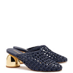 Load image into Gallery viewer, Larroudé, Dew Drop Macrame Mule In Navy Leather, 10, Navy
