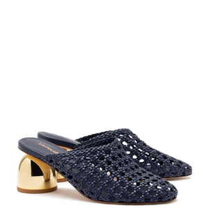 Larroudé, Dew Drop Macrame Mule In Navy Leather, 10, Navy