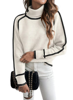 Load image into Gallery viewer, EVALESS Fall Sweaters for Women Trendy 2025 Cute Cozy Turtleneck Long Sleeve Colorblock Knitted Pullover Tops White L
