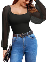 Load image into Gallery viewer, REORIA Women's 2025 Fall Sexy Mesh Long Sleeve Square Neck Tops Trendy Polka Dot Cute Dressy Slim Fit Going Out Crop Tops (Black Medium)
