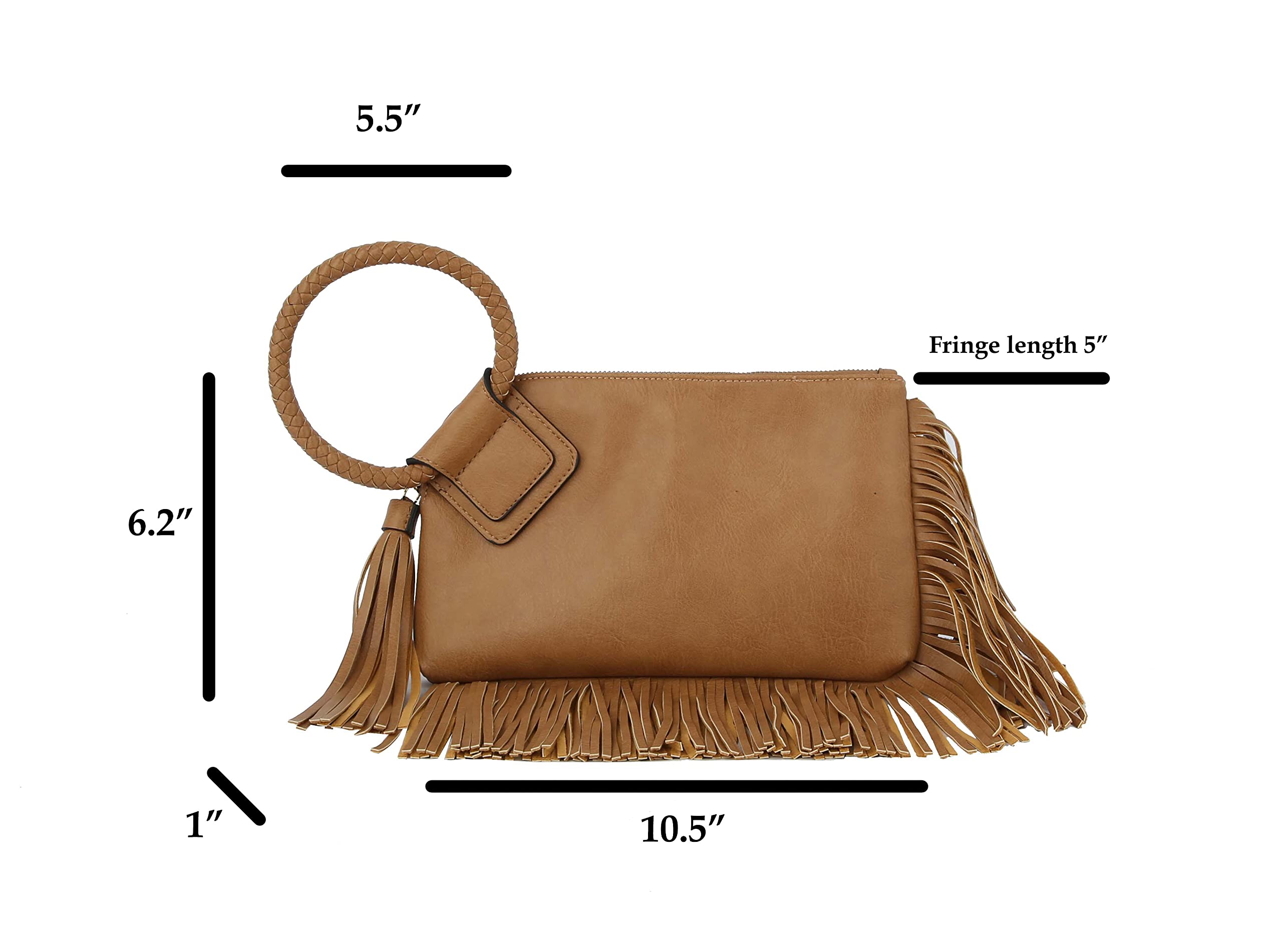 Womens Clutch Purse Wristlet Wallet Evening w/Hand Strap Casual Formal Vegan Leather - Metro Muse (FRINGE-COFFEE)