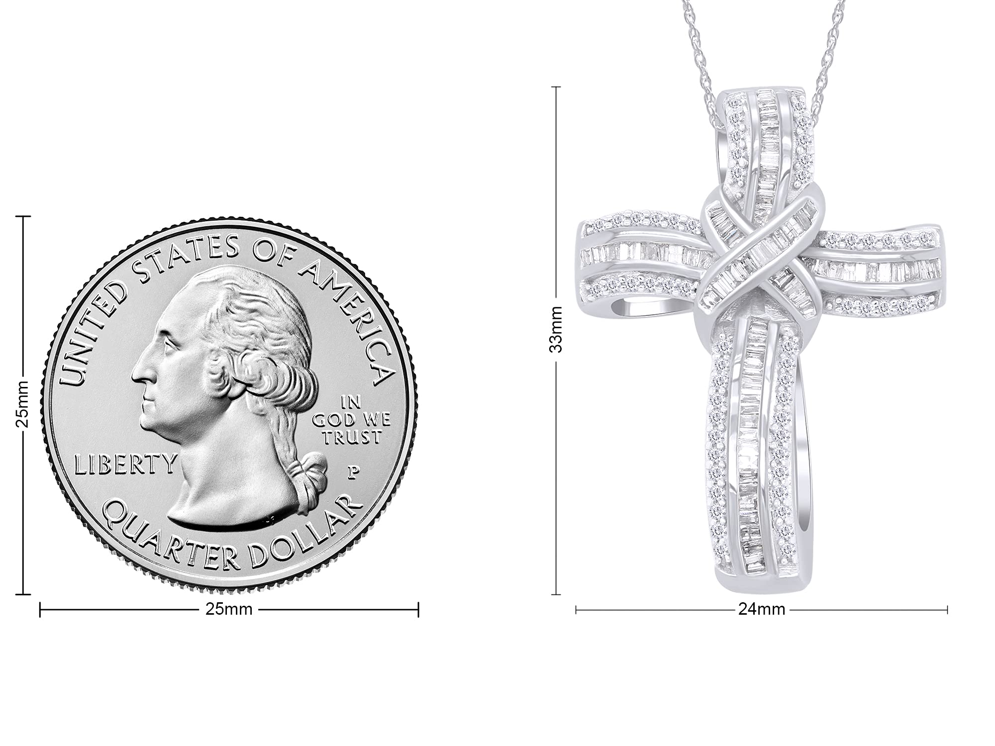 AFFY Infinity Cross Pendant Necklace, 1.00 Carat White Natural Diamond Religious Jewelry Gift For Women & Men in 14k White Gold Over Sterling Silver (1 Ctw)