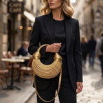 Load image into Gallery viewer, Gold Purse for Women, Woven Knotted Bread Crossbody Clutch Top Handle Creative Noodles Bag Underarm Shoulder Handbag
