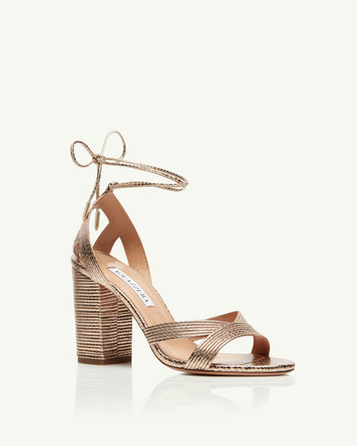 Aquazzura Women's 85mm Ari Sandals, Soft Gold, 7.5 Medium US