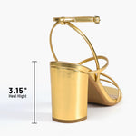 Load image into Gallery viewer, DREAM PAIRS Women's Heels Chunky Block Strappy Square Open Toe Ankle Buckle Heeled Sandals Wedding Party Dress Shoes Indie,Size 9,Gold-Pu,SDHS2428W
