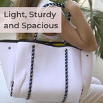 Load image into Gallery viewer, POPUPS Large Neoprene Tote Bag for Women - PVC Dotted Everyday Designer Handbag - Travel Work Beach - Pockets, Zipper Pouch (White)
