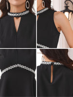 Load image into Gallery viewer, WOMLAYOUT Women&#39;s Halter Tops Beaded Mock Neck Keyhole Sleeveless Cocktail Peplum Blouse Large Black
