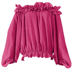 Load image into Gallery viewer, evnanic Off Shoulder Blouses for Women Long Sleeve Shirt Pleated Ruffle Flowy Blouses Spring Rose S
