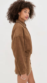 Load image into Gallery viewer, MOON RIVER Women's Stud Detail Zipper Front Faux Suede Jacket, Camel, Brown, M
