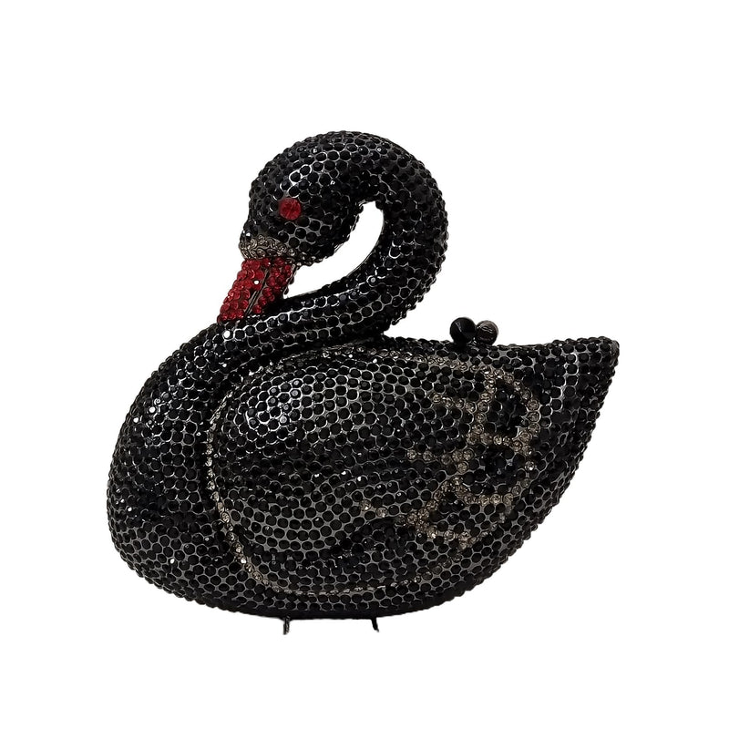 Elegant Swan Evening Purse Animal Crystal Clutch Women Minaudiere Handbag Party Luxury Rhinestone Bag(Black)