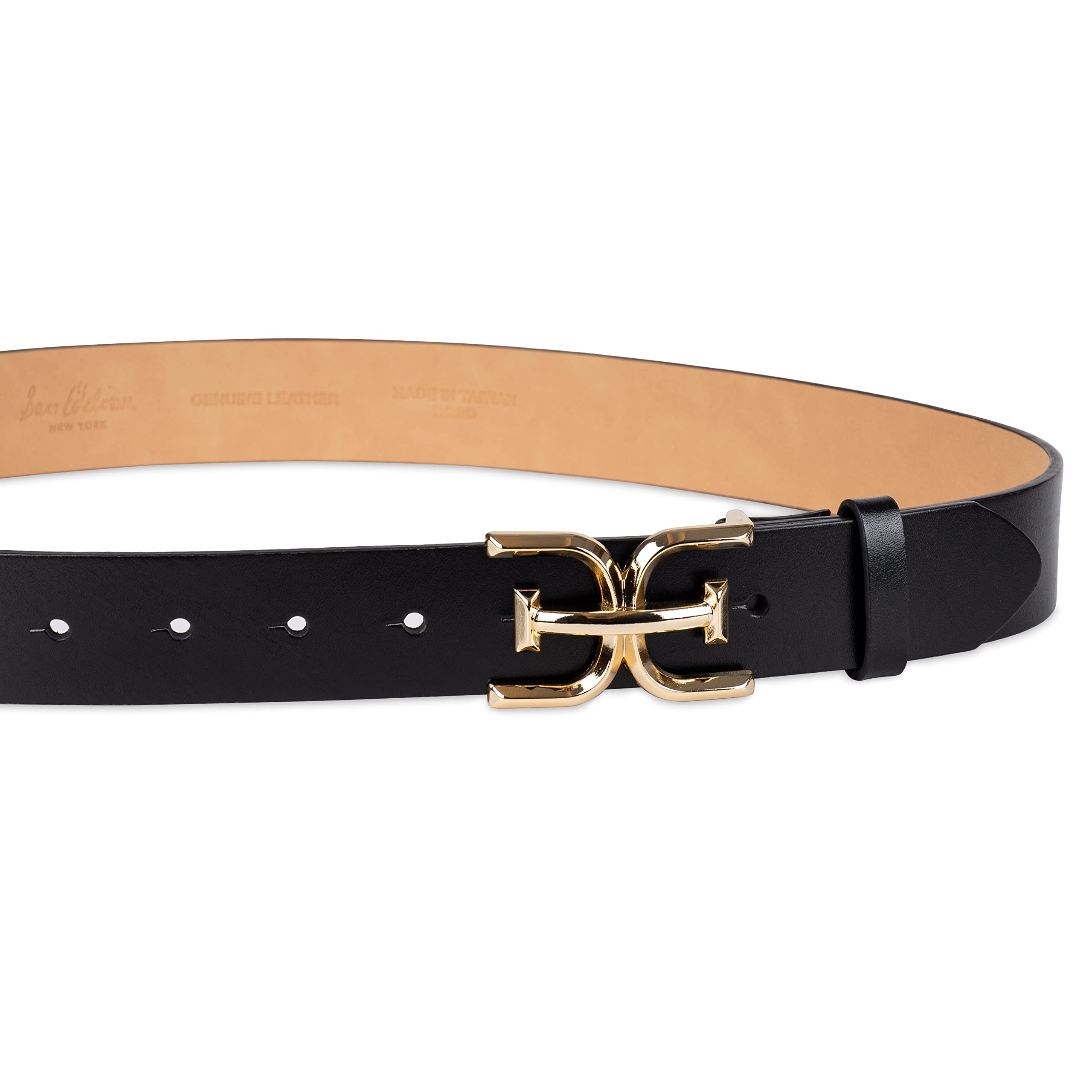 Sam Edelman Women's Double-E Logo Plaque Buckle Jean and Trouser Belt, Black, Small