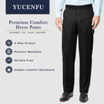 Load image into Gallery viewer, Men&#39;s Cozy Hidden Expandable Waist Dress Pants | Premium Stretch Texture Weave Work to Weekend Pant(Flat Front,Black,46W×30L)
