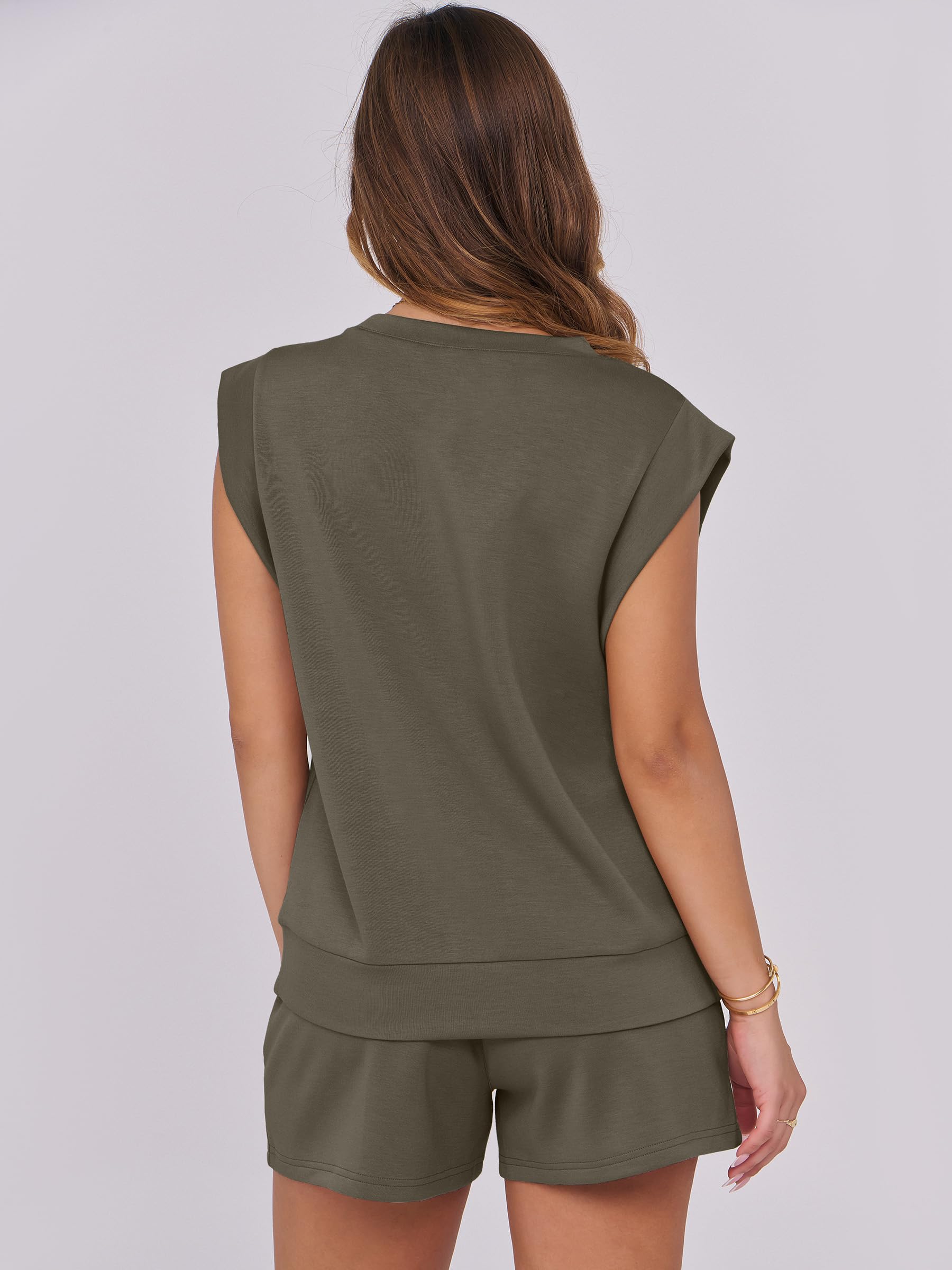ANRABESS Two Piece Sets for Women 2025 Summer Short Lounge Set Casual Beach Vacation Outfits Spring Sweatsuits Tracksuit Army Green Medium