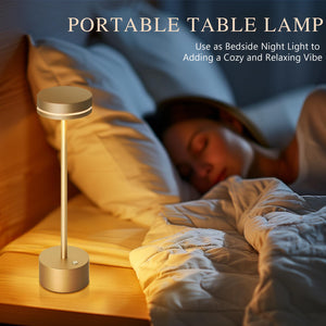 2 Pack Cordless Table Lamp Rechargeable, 3 Way Dimmable Touch Lamp & 5000mAh Long Battery Time, Portable Small Metal Light for Reading/Office/Bedroom/Dining/Nightstand/Desk, Gift for Home Décor – Gold