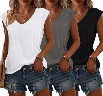 Bliwov 3 Pack Women's Cap Sleeve Tank Tops U Neck Spring Summer Tops Casual Tee Shirts 2025 Beach Vacation Fashion Clothes