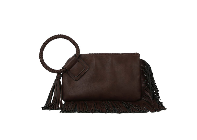 Womens Clutch Purse Wristlet Wallet Evening w/Hand Strap Casual Formal Vegan Leather - Metro Muse (FRINGE-COFFEE)