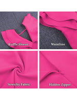 Load image into Gallery viewer, UONBOX Women&#39;s Ruffle Short Sleeve Plunge V Neck Bodycon Dress Back Split Bandage Party Club Dress Rose L

