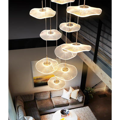 ziidoo High Ceiling Chandelier - 24-Light Dimmable Modern Gold Long Spiral Luxury Linear Lotus Leaf Led Lamp Hanging Pendant Lights for Foyer Enterway Staircase Villas