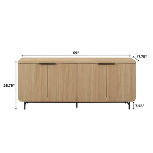 Walker Edison Modern Reema Scandinavian Fluted 4-Door Kitchen Storage Sideboard Buffet Cabinet Console, 69 Inch, Coastal Oak