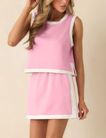 Load image into Gallery viewer, RIATOUR Womens 2 Piece Skirt Set Summer Color Block Sleeveless Crop Top Elastic Waist Skirt Lounge Set Outfits (Pink-XL)
