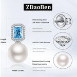 Load image into Gallery viewer, Pearl Diamond Stud Earring Sterling Silver Large Blue Pearl Dangle Drop Earring for Women 12MM Cubic Zirconia Jewelry Birthday/Mother's Day Gift ZDaoBen
