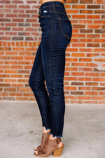 Load image into Gallery viewer, Allimy Womens High Waisted Boyfriend Skinny Stretchy Ripped Jeans for Women Trendy Jeggings Destroyed Denim Pants Capri Leggings Mom Jeans Dark Blue 8
