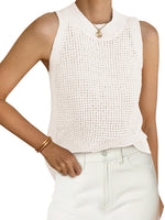 Load image into Gallery viewer, PRETTYGARDEN Summer Crochet Tank Tops for Women 2026 Casual Crewneck Hollow Out Loose Knit Sleeveless Sweater Vest Top Trendy(White,Medium)
