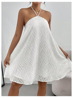 Load image into Gallery viewer, MakeMeChic Women's Halter Dress Summer White Beach Mini Backless Flowy Short Dress White Small
