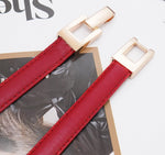 Load image into Gallery viewer, WULIQIUQIU Women's Skinny Belts Thin PU Leather Waist Belt with Gold Alloy Buckle for Dresses 100CM Red Fit Waist 24"-37"
