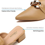 Load image into Gallery viewer, Tilocow Metal Chain Decor Mules Heels for Women Chunky Heeled Sandals Slip on Closed Toe Slides for Women Backless Mules Brown 8
